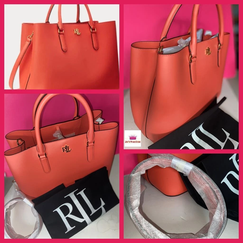 Women's Ralph Lauren Dryden Marcy Orange Pink Leather Satchel