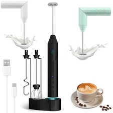 Electric Milk Frother Double Whisk Handheld Coffee Foam Mixer USB Rechargeable