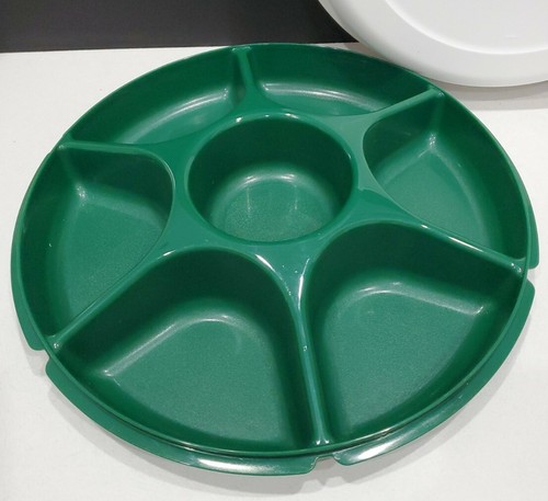 Tupperware 1665 JÄGERGRÜN rund geteilt Serviertablett Party mit 1666 WEISS Deckel - Bild 3 von 10