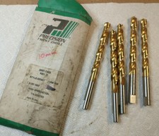 Lot of 5, Precision Twist Drill Bit 10mm High Speed Steel TIN Coated OAL 5-1/4" 