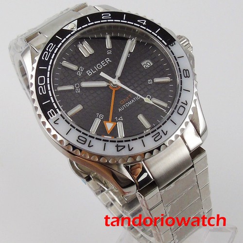 BLIGER date indicator GMT function rotating bezel stainless steel men wristwatch - Picture 3 of 4