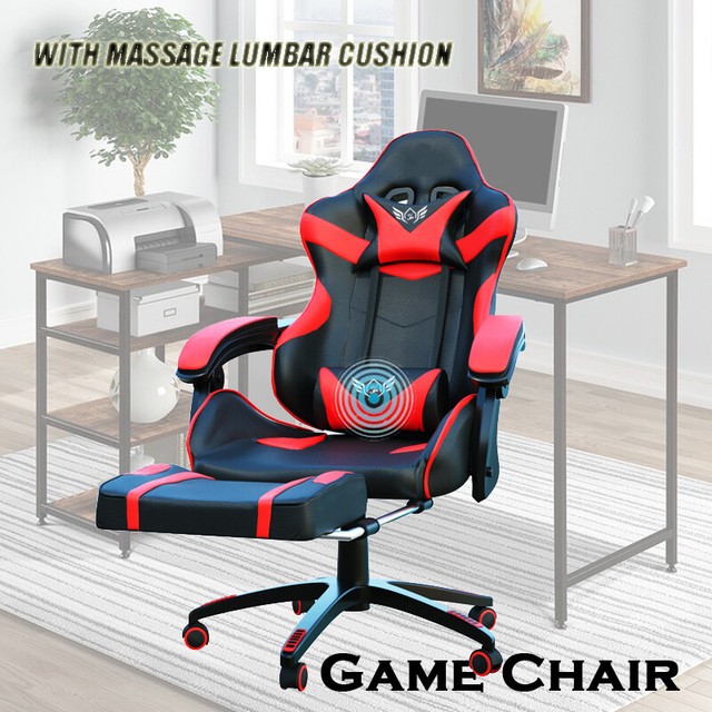 Deluxe Gaming Chair Office Computer Racing Massage Pu Leather Red Deluxe Gaming Chair Office Computer Racing Massage Pu Leather Red