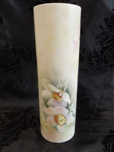 GORGEOUS Vintage Hand Painted Tall Cylinder Vase~Dogwood Flowers~W. Germany - Picture 5 of 5