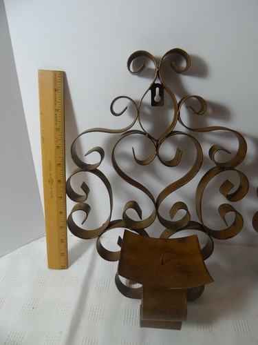 Metal Decorative Wall Sconces Pillar Candle Scroll Design Set of 2 Rustic - Picture 5 of 12