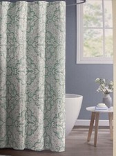 Martha Stewart Mindy 100 Cotton Fabric Shower Curtain 72" x 72" NIP Green White