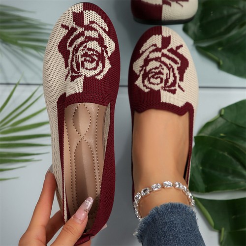 Damen-Strick-Flats Colorblock rund geschnitten bestickt atmungsaktiv Freizeit Slipper - Bild 10 von 15