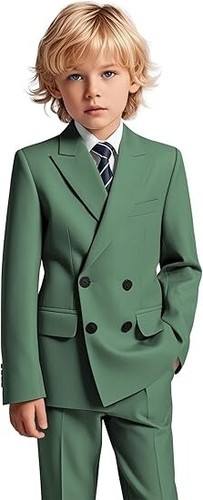 Boy‘s Suit Set Peak Lapel Double-Breasted Formal Wedding Prom Tuxedo Two Pieces - Picture 4 of 27