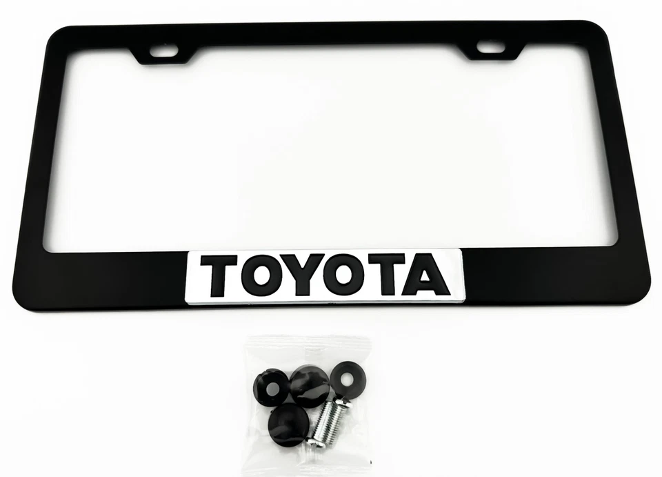 Black License Plate Frame Stainless Steel for TOYOTA with Chrome Plaque Emblem - Image 2 of 3