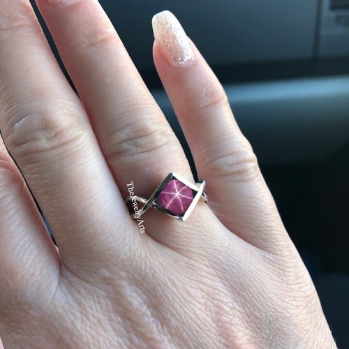 Natural Ruby Star Ring, Solid Silver, Women Ring, Six Ray Ruby Star Ring - Picture 3 of 4