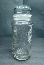 Planters Mr Peanut Glass Apothecary Jar Canister VTG 1982 Wide Pnut Leaf Design 