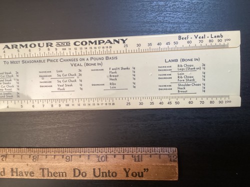 ARMOUR AND COMPANY RETAIL MEAT PRICER CELLULOID SLIDE RULE 1933 W/INSTRUCTIONS - Picture 15 of 16