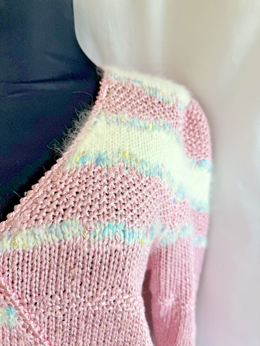 Vintage 1980s Pink Sweater W/ Angora Trim - Size Small - Picture 2 of 5