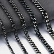 3/5/7/9/11mm Mens Cuban Curb Black Necklace Stainless Steel Link Chain 18"-30" 