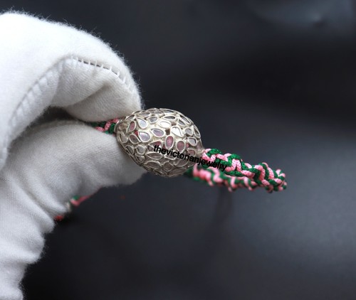 925 Sterling Silver Rose Cut Polki Diamond Spacer Beads Macramé Thread Bracelet - Picture 13 of 13