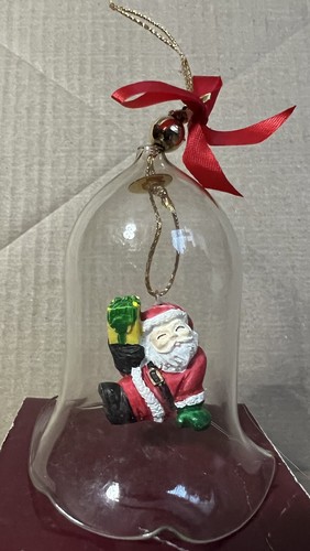 Vnt Santa Claus Glass Working Bell Christmas Ornament Hang or Freestanding w/Box - Picture 2 of 20