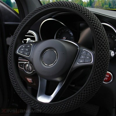 Black Car Steering Wheel Cover Breathable Anti Slip Steering Covers 37-38cm