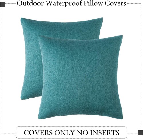 Set of 2 Waterproof Farmhouse Throw Pillow Covers, 18x18 inches, Turquoise - Picture 8 of 8