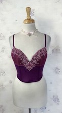 Purple Mesh Sheer Bustier Cropped Lingerie Top Bra Fairy Coquette Bows Size S