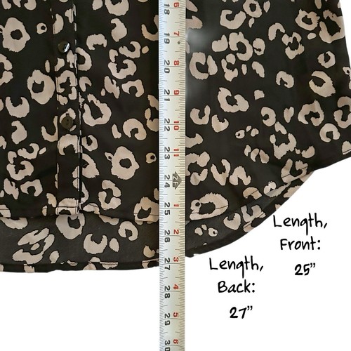 IZ Byer Y2K Leopard Print Blouse Women's Large 3/4 Roll Tab Sleeve Button-Down - Picture 4 of 13