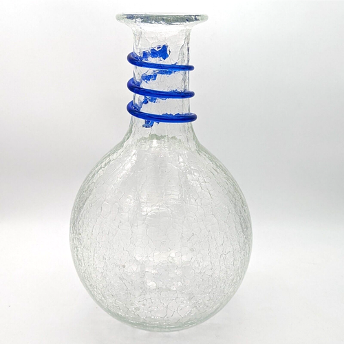 Blenko Clear Crackle Decanter #9432 Clear Crystal w Blue Spiral Ribbing 2007 - Picture 6 of 12