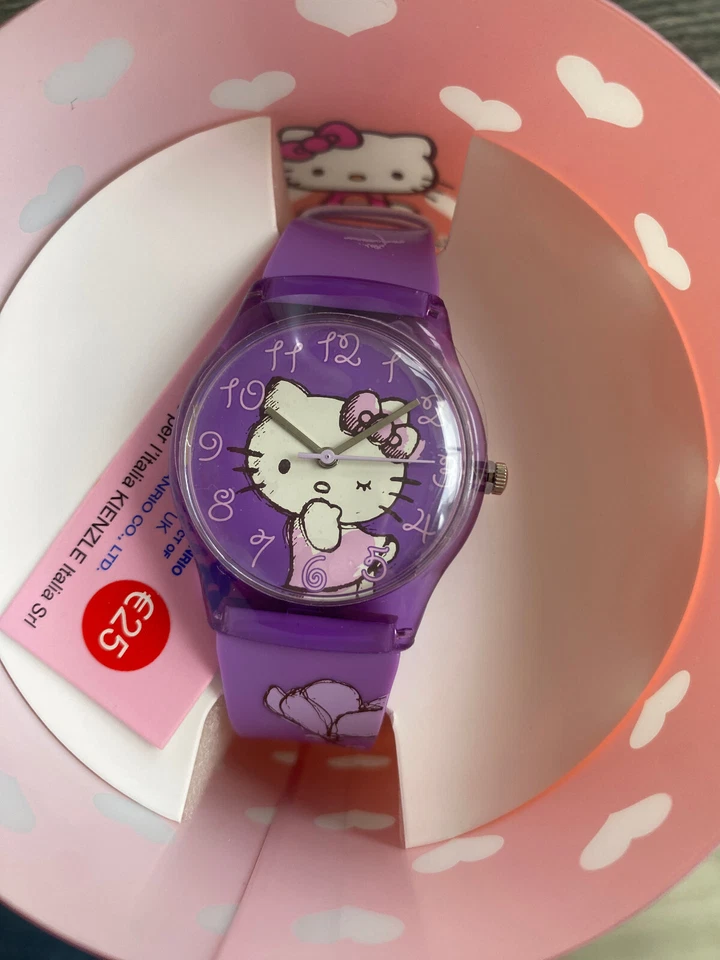 Reloj Hello Kitty Lila Damas Adolescentes, Estuche Delgado Blanco Correa Hello Kitty NUEVO Foto 3 de 3