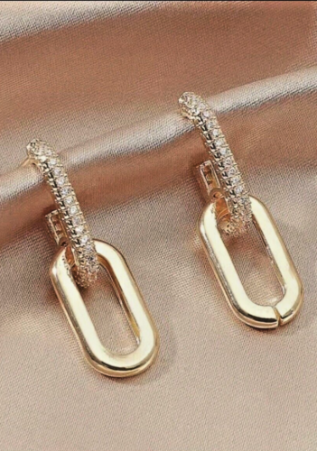 On Trend Halber Reifen Kette Glied Kristalle Stecker Tropfen Ohrringe T2:1 - Bild 2 von 7