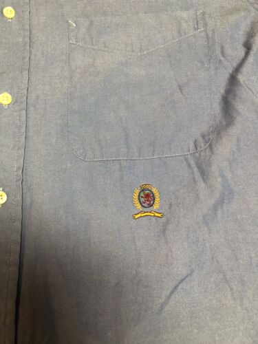 Vintage Tommy Hilfiger Long Sleeve Crest Button Front Shirt 16 32/33 Blue G19 - Picture 2 of 4