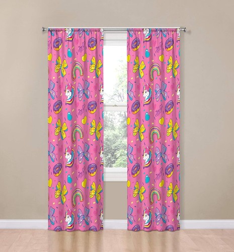JoJo Siwa Window Curtain Panels 42" X 84" - Pink Drapes Unicorns Rainbows Girls - Picture 2 of 5