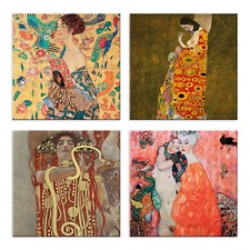 Quadri gustav klimt 4 Pezzi Stampa su Tela con Telaio in Legno Arredamento Arte