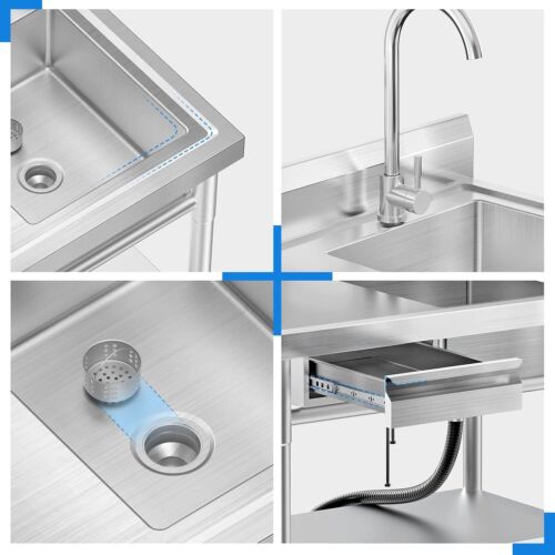 Stainless Steel Freestanding Single Bowl Laundry Sink with Workbench Drawers - Picture 5 of 7