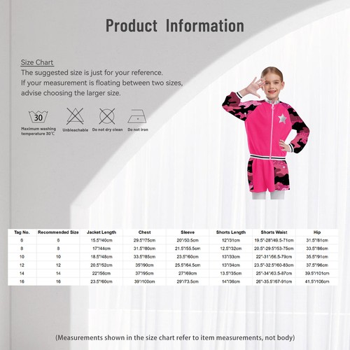 Kids Girls Sweatsuit Hip Hop Jacket And Shorts Full Zip Tracksuit Spring Active - Picture 49 of 55