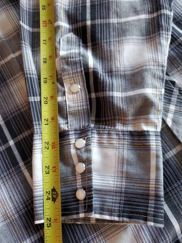 ROPER Mens Shirt Pearl Snap Gray Gold Plaid Mettalic Western Cotton Blend XL - Picture 8 of 10