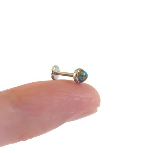 Tiny Genuine Copper Turquoise 18g Titanium Threadless  Stud Earring US Handmade - Picture 21 of 25