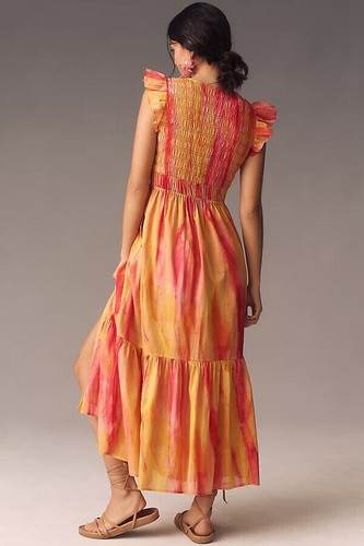 Anthropologie LP The Peregrine Midi Dress Pink Orange Combo Size L Petite NWT - Picture 4 of 4