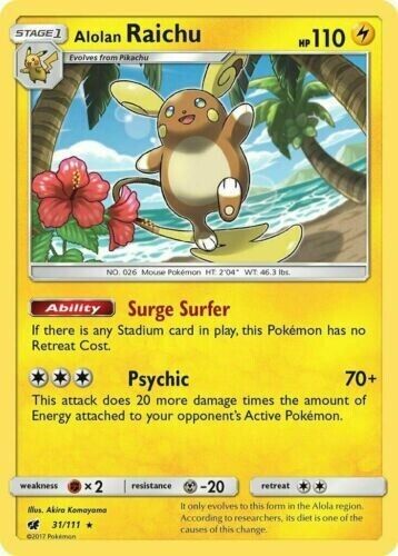 Pokemon SM CRIMSON INVASION ALOLAN RAICHU 31/111 SELTEN NON HOLO - nm neuwertig - Bild 1 von 2