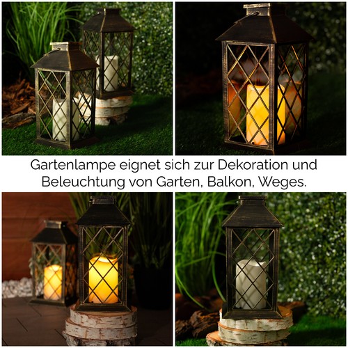 LUMILED Solar Laterne LED Solarlampe mit Kerze Flamme Schwarz Weiß Patina - Bild 59 von 71