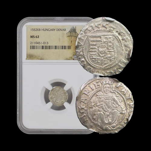 HUNGARY. 1552, Denar, Silver, KB - NGC MS62 - Ferdinand I, Madonna, Kremnica 013