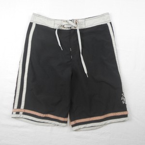 black and white striped swim trunks