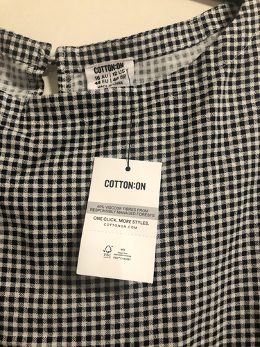 Cotton On High Neck Mini Dress Black Gingham Size 16 - Picture 4 of 6