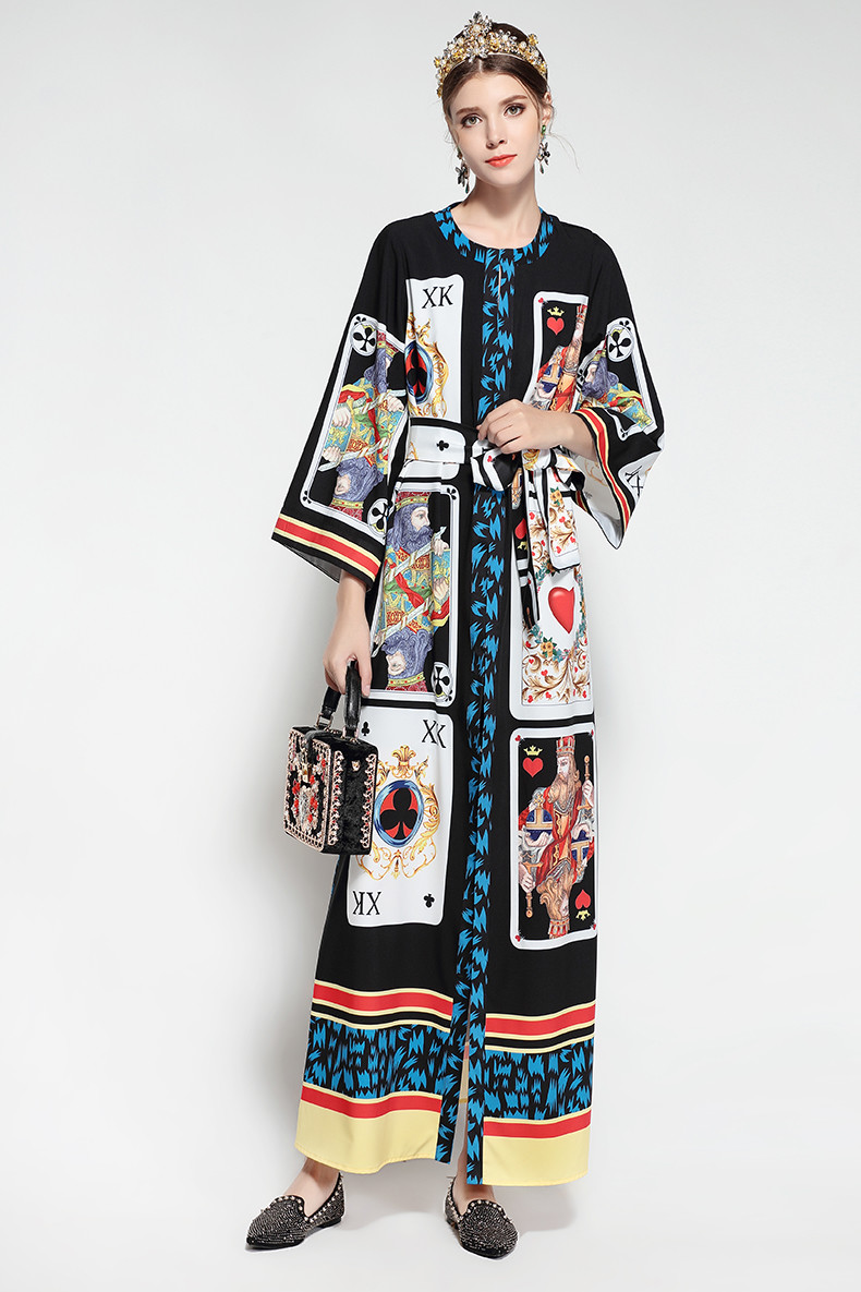 ALMA37 Designer Inspired Long Sleeve High Slit Vintage Loose Print Maxi Dress ALMA37 Designer Inspired Long Sleeve High Slit Vintage Loose Print Maxi Dress