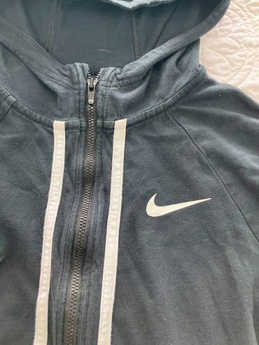 Girls Nike size XL Black zip up Hoodie white Stripes Down Zipper - Picture 3 of 9