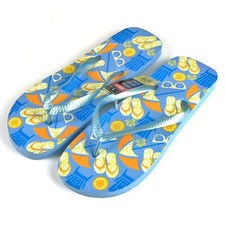 Women's Flip Flops Blue with Beach Theme Size M Fits 7 - 8