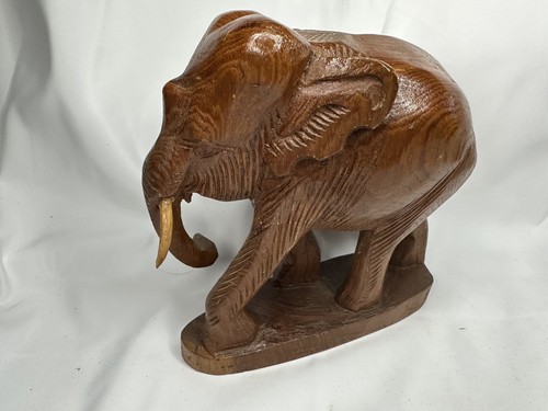 Vintage Hand Crafted Elephant Figure Solid Teak Wood Folk Art Statue MCM VTG - Bild 9 von 10