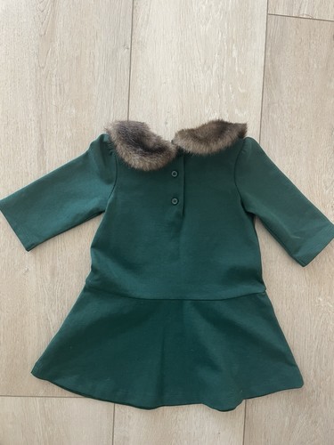 JANIE AND JACK Toddler Girls Size 18-24 Months Green Faux Fur Trim Dress - Picture 5 of 7