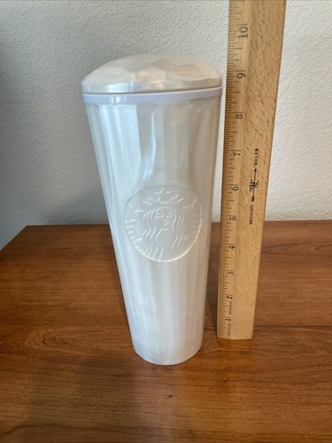 Starbucks Tumbler White Pearlescent Marbled Dome Cold Cup 24oz - Picture 7 of 7