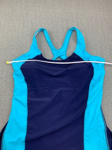 Traje de baño Aqua Eve color bloqueado espalda deportiva para mujer talla 24W azul azulado adelgazante - Imagen 11 de 14