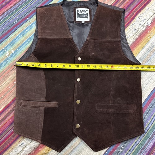 Vintage Suede Leather Vest Mens M Dark Brown Western Ranch Hipster Waistcoat - Picture 8 of 9
