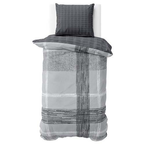 Bettwäsche Baumwolle Garnitur Set Anthrazit Grau Gestreift Bettbezug Wendeseite - Bild 4 von 8