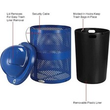 Outdoor Perforated Steel Recycling Can w/Dome Lid, 36 Gallon, Blue