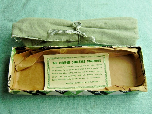 RARE Robeson Shur Edge Frozen Heat Wood Handle Steak Knife Set Flannel Roll #851 - Picture 3 of 13
